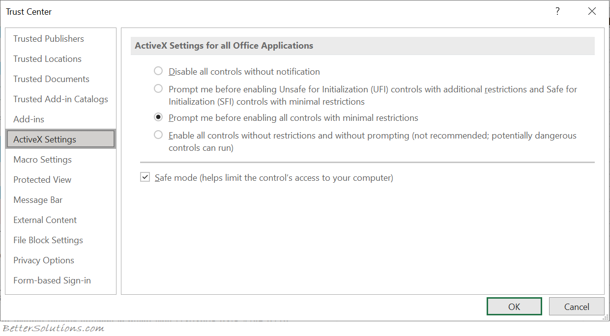contrôles ActiveX d'Excel ne fonctionnent pas Problème