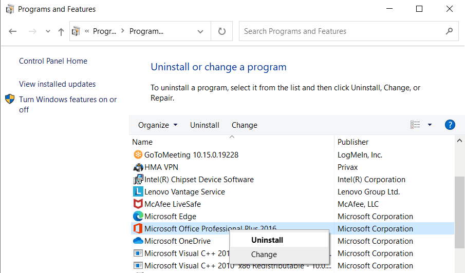 Désinstaller ou Désinstaller/Modifier