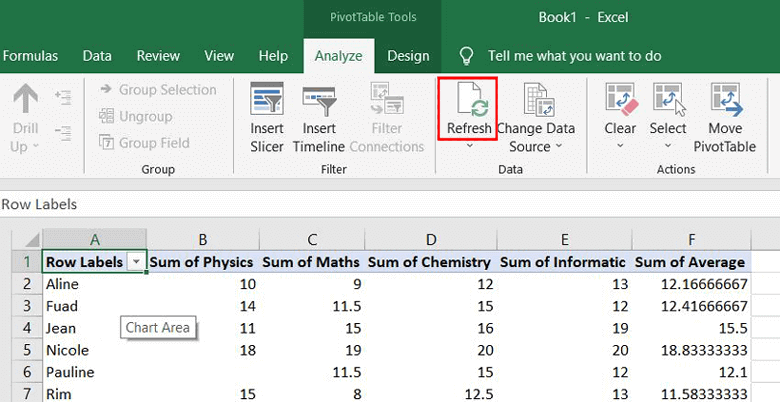 réparer un tableau croisé dynamique dans une feuille Excel