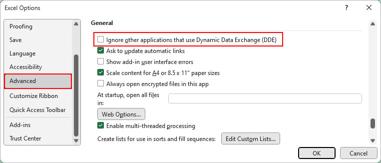 Ignorer les autres applications qui utilisent Dynamic Data Exchange (DDE)