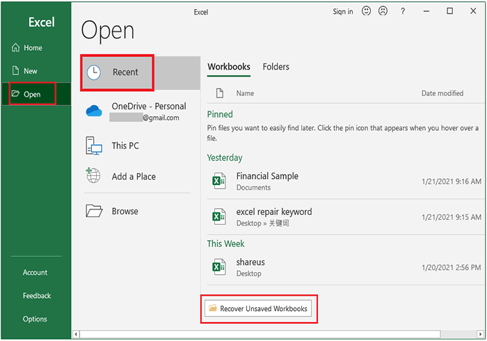 Récupérer les classeurs non enregistrés