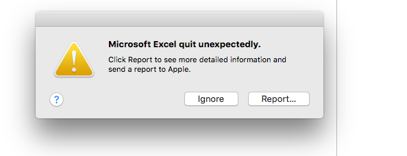 Microsoft Excel quit manière inattendue Mac Erreur