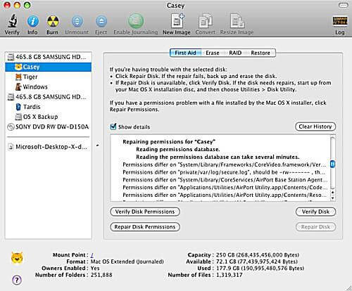 Réparer les autorisations du disque