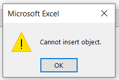 Cannot Insert Object dans Excel