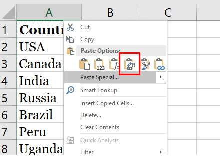 Microsoft Excel Transpose ne fonctionne pas