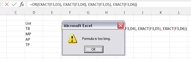 Erreur de formule Excel trop longue