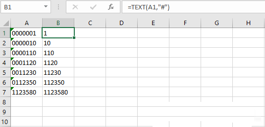 supprimer les zéros non significatifs dans Excel