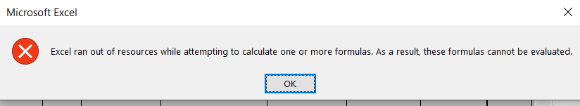Excel à court de ressources lors d'une attempting de calcul