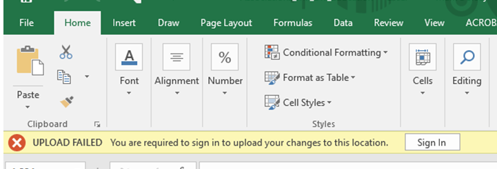 Excel Upload Failed Vous êtes obligé de vous connecter Erreur