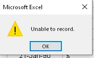 Résolution de l'erreur Unable to Record macro