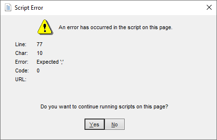 erreur s'est produite dans le script de cette page dans Excel