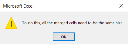 To Do This All Merged Cells Need to Be of the Same Size