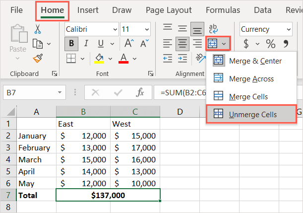 To Do This All Merged Cells Need to Be of the Same Size