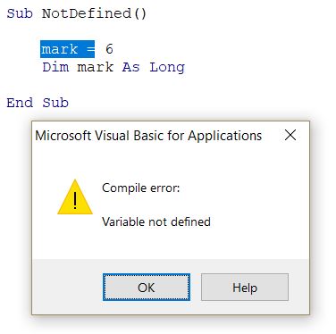 résoudre l'erreur de compilation Excel « Variable non définie
