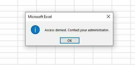 résoudre Access Denied Contact Your Administrator dans Excel