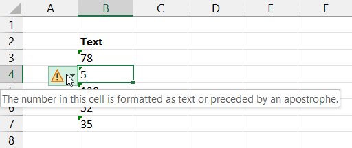 The number in this cell is formatted as text