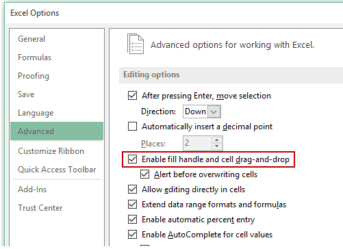 Excel AutoFill ne fonctionne pas
