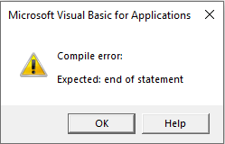 corriger Excel Compile Error Expected End of Statement!