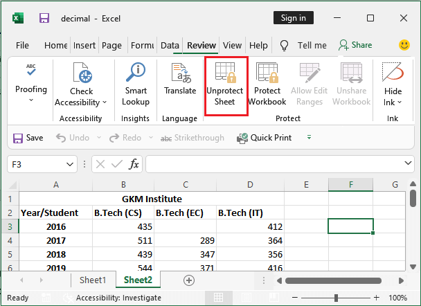 Microsoft Excel lignes ne se Unhide