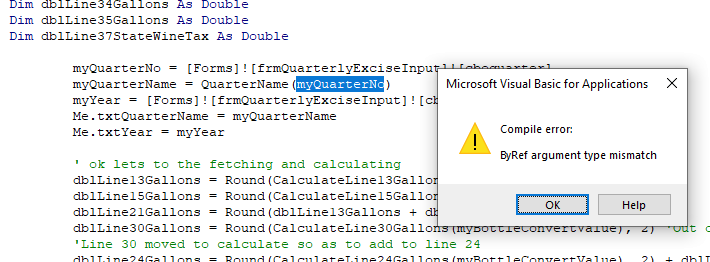 Excel VBA Compile Error ByRef Argument Type Mismatch