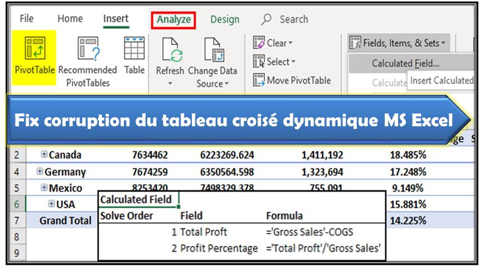 Façons de réparation corruption du tableau croisé dynamique MS Excel