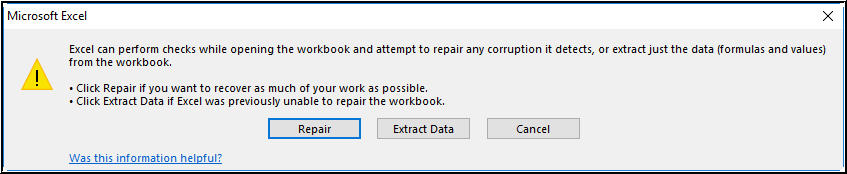 exécutez l'outil utilitaire Excel Ouvrir et réparer 2