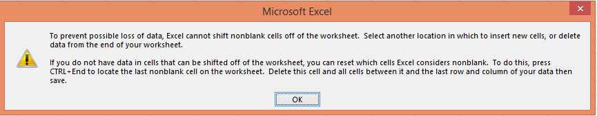 Pour éviter une éventuelle perte de données, Excel ne peut pas déplacer les cellules non vides de la feuille de calcul