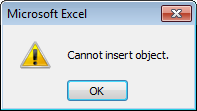 impossible d'insérer un objet dans un problème Excel