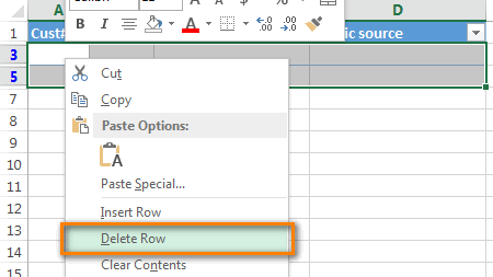 supprimer des blank Rangées dans Excel 13