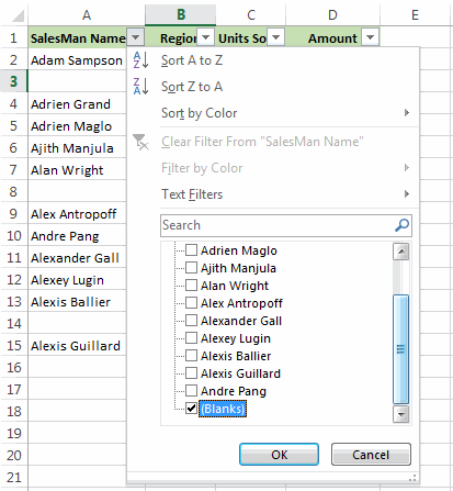 supprimer des blank Rangées dans Excel 18