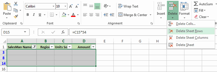 supprimer des blank Rangées dans Excel 19