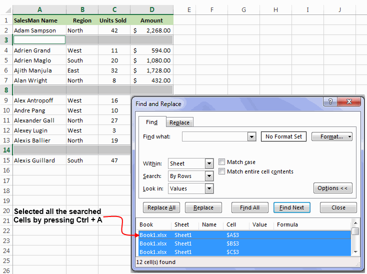 supprimer des blank Rangées dans Excel 8