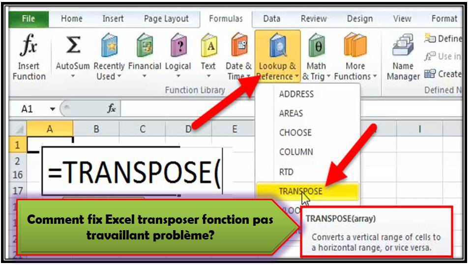 Comment fix Excel transposer fonction pas travaillant problème