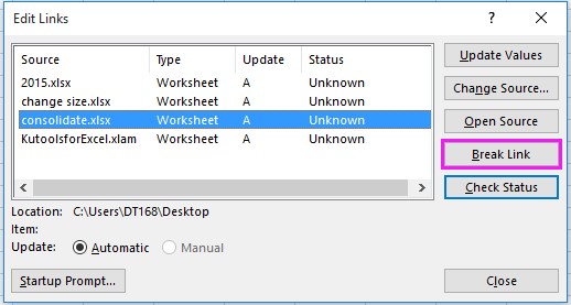 supprimer un lien brisé dans Excel 2