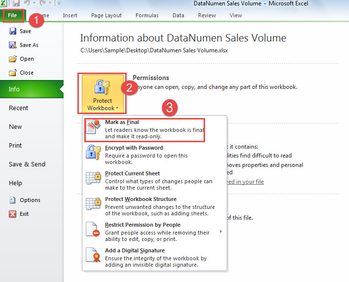 protéger le classeur Excel de la editing 1