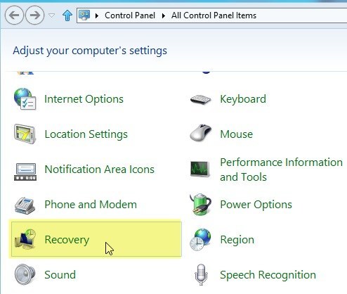 Utiliser la récupération Windows 1