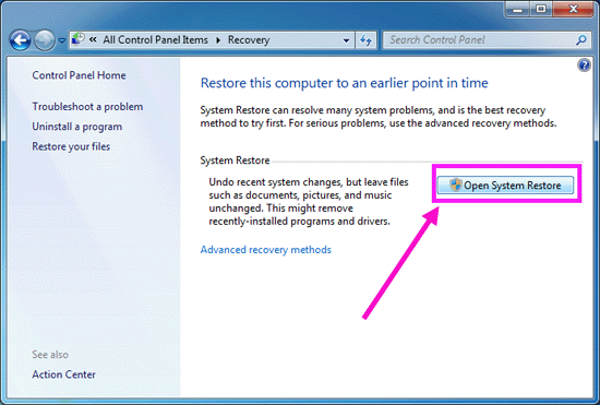 Utiliser la récupération Windows 1