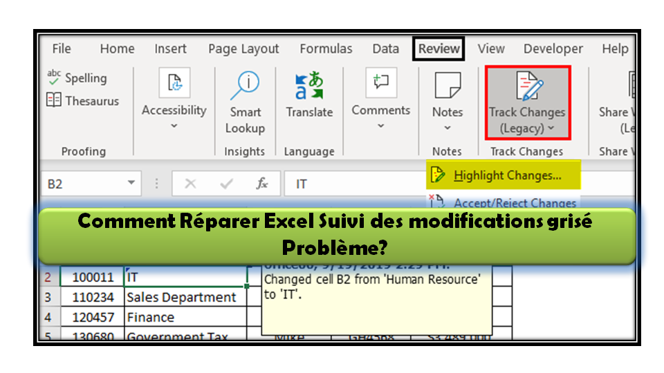 Comment Réparer Excel Suivi des modifications grisé Problème?