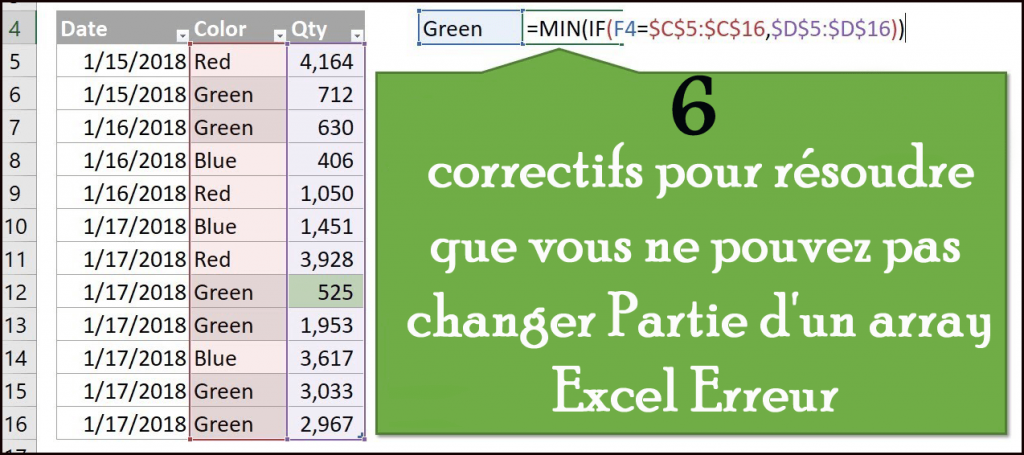 6 correctifs pour résoudre que vous ne pouvez pas changer Partie d'un array Excel Erreur