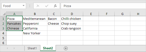 créer une baisse liste dans Excel 17