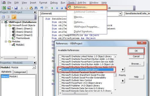 Envoyer la plage de cellules à l'aide du code VBA 1