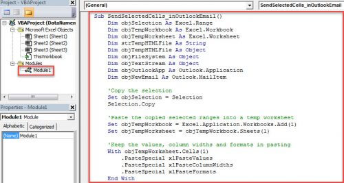 Envoyer la plage de cellules à l'aide du code VBA 2