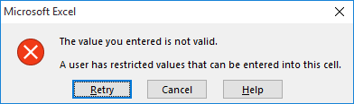 validation des données ne fonctionne pas dans Excel