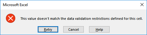 Cette valeur ne correspond pas aux restrictions de validation des données