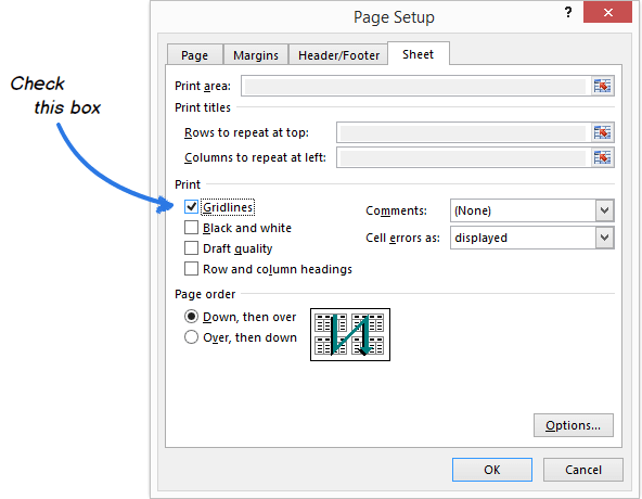 Le quadrillage de la feuille de calcul Excel ne peut pas être imprimé