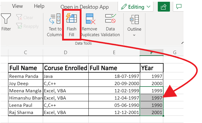 Réparer Excel Flash Fill Ne reconnaissant pas Modèle