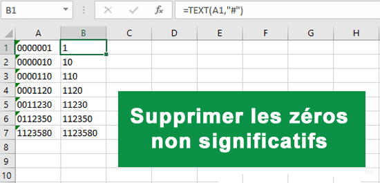 supprimer les zéros non significatifs dans Excel