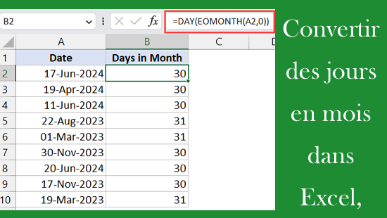Comment convertir des jours en mois dans Excel